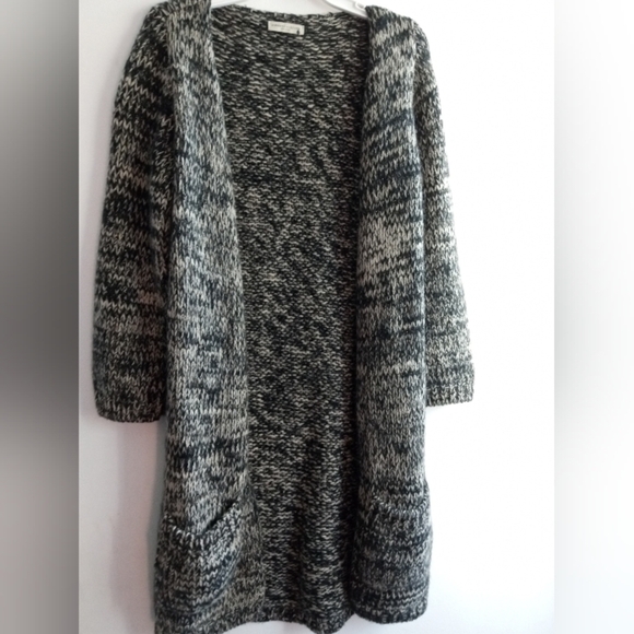 Roberto Collina  Black/White Merino Wool & Baby Camel Knit Midi Cardigan s Large - Picture 2 of 12